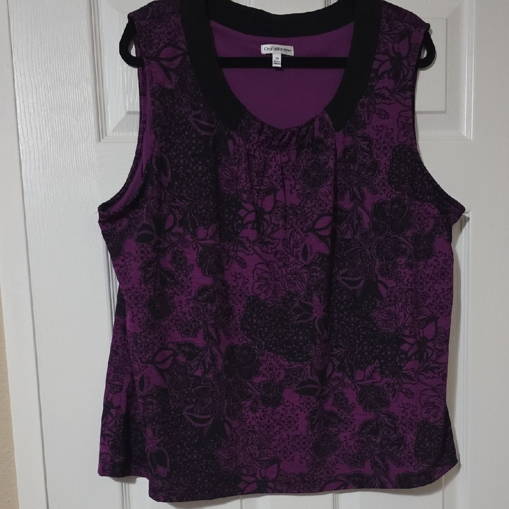 Croft & Barrow Black and Purple Floral Tank Top